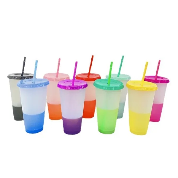 24oz Plastic Color Changing Tumbler with Lids and Straws - 24oz Plastic Color Changing Tumbler with Lids and Straws - Image 3 of 3