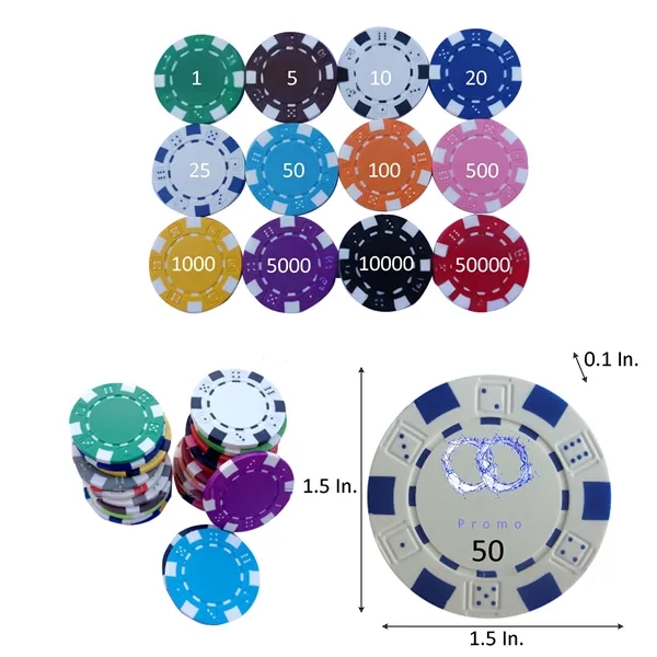 Casino Clay Poker Chip 1.5"L x 1.5"W MOQ 100 - Casino Clay Poker Chip 1.5"L x 1.5"W MOQ 100 - Image 0 of 12