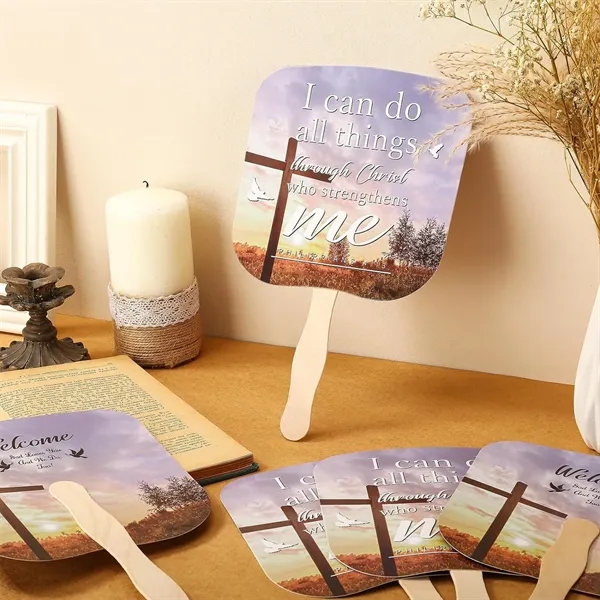 Thin Paper Fans with Wooden Handle for Wedding And Parties - Thin Paper Fans with Wooden Handle for Wedding And Parties - Image 3 of 6