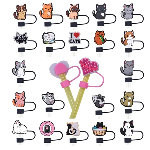 Reusable Cute Cat Straw Toppers Drinking Covers - Reusable Cute Cat Straw Toppers Drinking Covers - Image 0 of 11