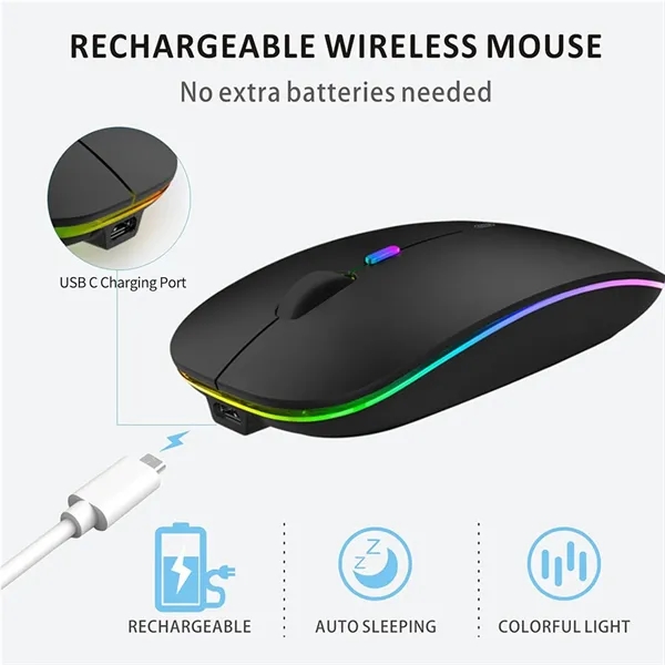 Super Slim Rechargeable Silent Wireless Mouse with LED Light - Super Slim Rechargeable Silent Wireless Mouse with LED Light - Image 5 of 10