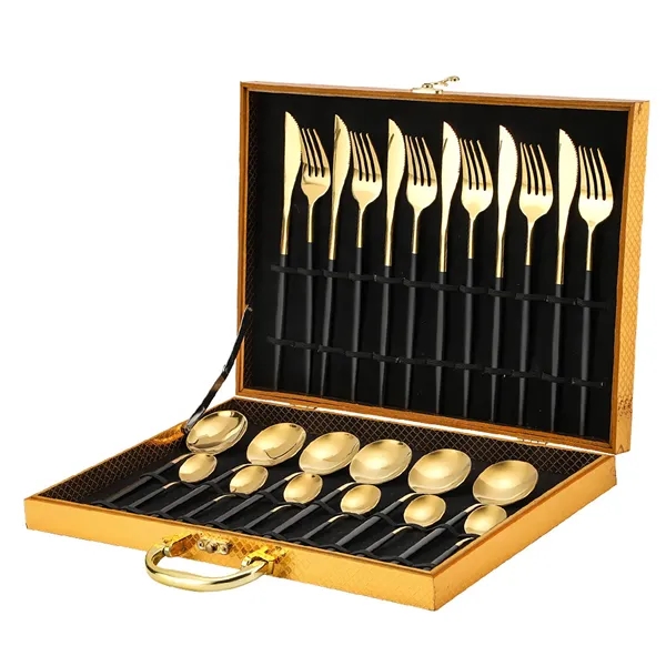 24pcs Gold Stainless Steel Tableware Cutlery Set Gift Box - 24pcs Gold Stainless Steel Tableware Cutlery Set Gift Box - Image 1 of 4