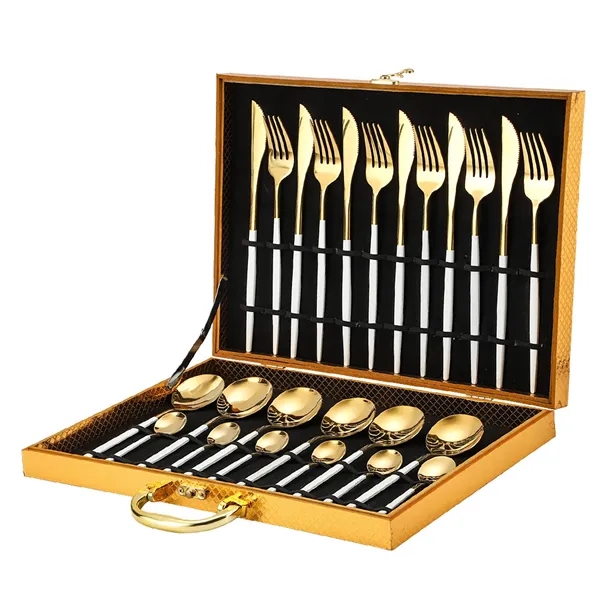 24pcs Gold Stainless Steel Tableware Cutlery Set Gift Box - 24pcs Gold Stainless Steel Tableware Cutlery Set Gift Box - Image 2 of 4