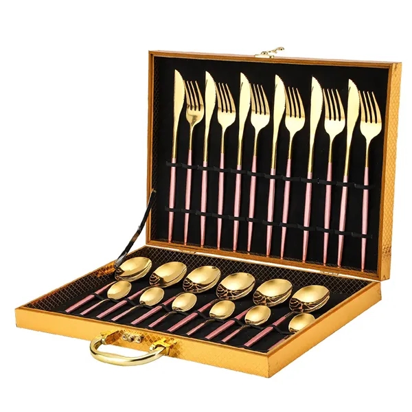 24pcs Gold Stainless Steel Tableware Cutlery Set Gift Box - 24pcs Gold Stainless Steel Tableware Cutlery Set Gift Box - Image 4 of 4