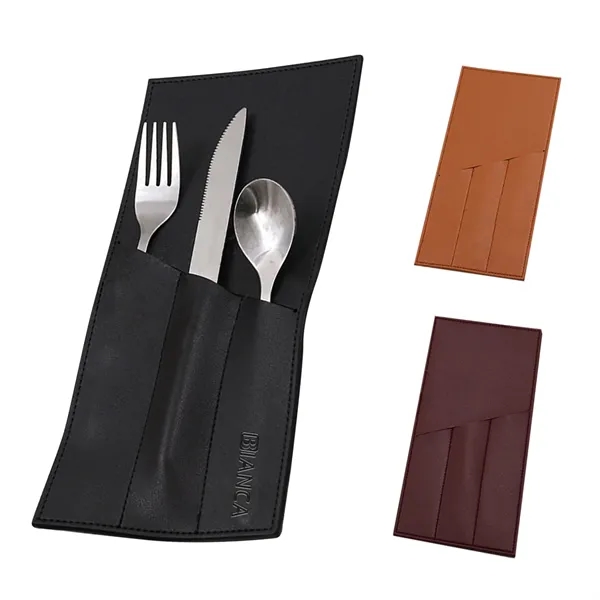 Leather Cutlery Sleeve Utensil with 3 compartments - Leather Cutlery Sleeve Utensil with 3 compartments - Image 0 of 4