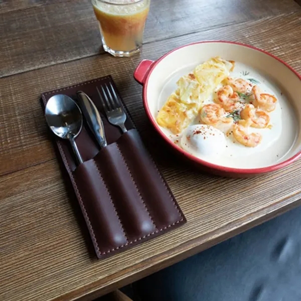 Leather Cutlery Sleeve Utensil with 3 compartments - Leather Cutlery Sleeve Utensil with 3 compartments - Image 4 of 4