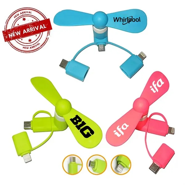 USB Mini fan with 3 in one connector with Type C - USB Mini fan with 3 in one connector with Type C - Image 0 of 9