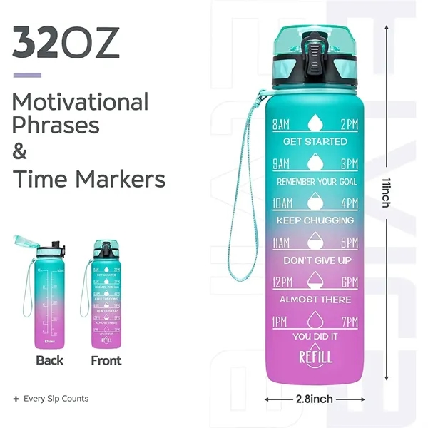 32Oz Motivational Fitness Leak-Proof Sports Water Bottle - 32Oz Motivational Fitness Leak-Proof Sports Water Bottle - Image 4 of 14