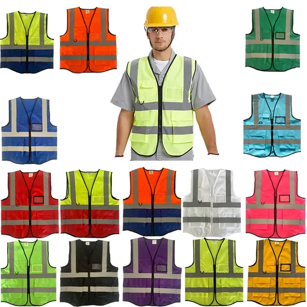 MultiPockets High Visibility Reflective Vest with Zipper - MultiPockets High Visibility Reflective Vest with Zipper - Image 0 of 3