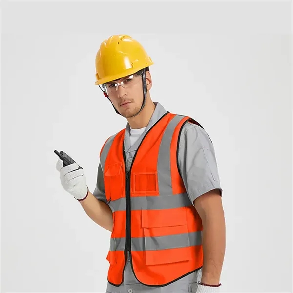 MultiPockets High Visibility Reflective Vest with Zipper - MultiPockets High Visibility Reflective Vest with Zipper - Image 3 of 3