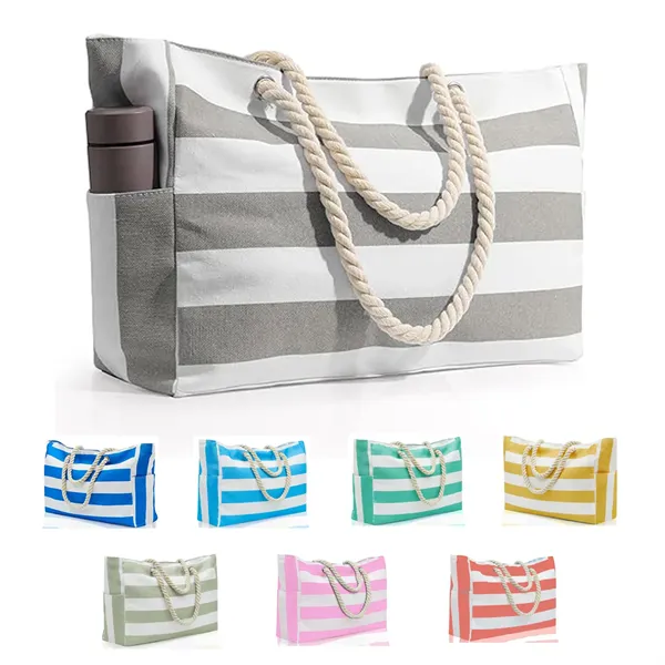 Large Canvas Beach Tote Bags with Zipper - Large Canvas Beach Tote Bags with Zipper - Image 0 of 3