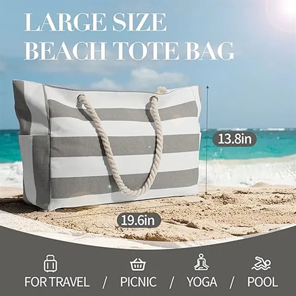 Large Canvas Beach Tote Bags with Zipper - Large Canvas Beach Tote Bags with Zipper - Image 2 of 3