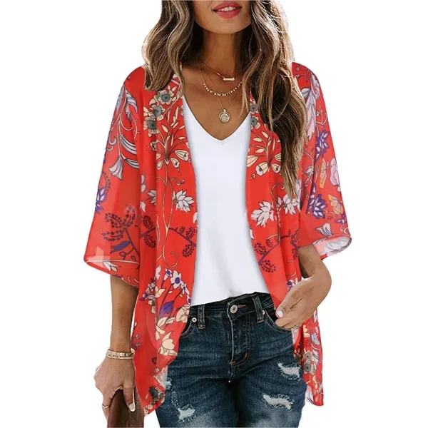 Women's Floral Print Puff Sleeve Tops - Women's Floral Print Puff Sleeve Tops - Image 2 of 4