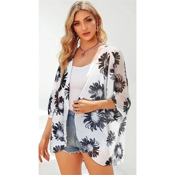 Women's Floral Print Puff Sleeve Tops - Women's Floral Print Puff Sleeve Tops - Image 3 of 4