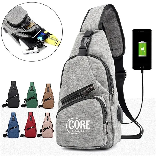 Men's Crossbody Bag with USB Charging Port - Men's Crossbody Bag with USB Charging Port - Image 0 of 2