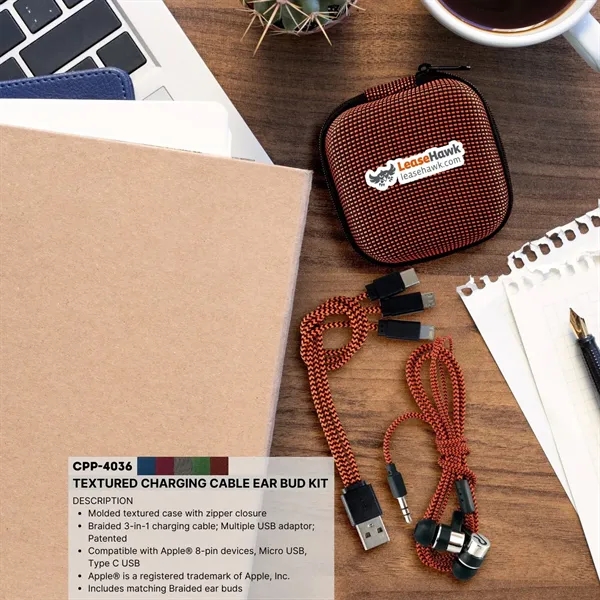 TEXTURED CHARGING CABLE EAR BUD KIT - TEXTURED CHARGING CABLE EAR BUD KIT - Image 2 of 13