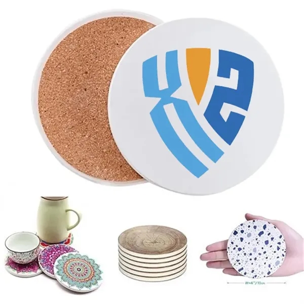 4" Round Cork Ceramic Coasters - 4" Round Cork Ceramic Coasters - Image 0 of 3