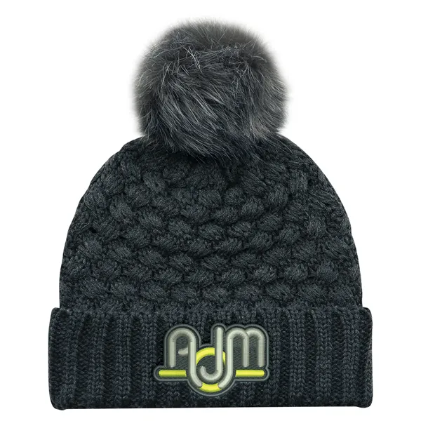 Cuff Toque w Faux Fur PomPom 12cm in Jacquard Bubble Knit - Cuff Toque w Faux Fur PomPom 12cm in Jacquard Bubble Knit - Image 0 of 8
