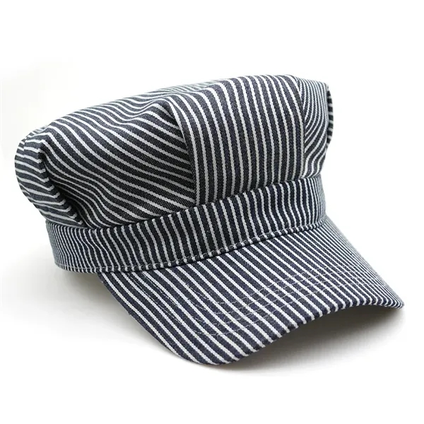 Adult Stripe Cotton Railroad Engineer's Cap Snapback - Adult Stripe Cotton Railroad Engineer's Cap Snapback - Image 3 of 4