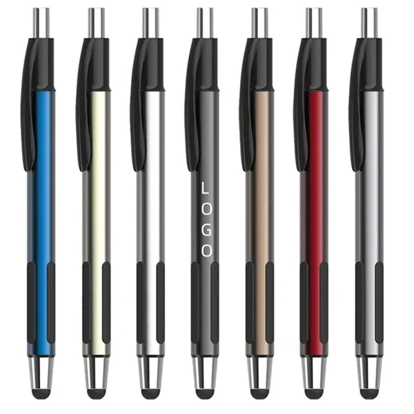 Ballpoint Pen Rubber Grip Metal Retractable With Stylus Tip - Ballpoint Pen Rubber Grip Metal Retractable With Stylus Tip - Image 0 of 3