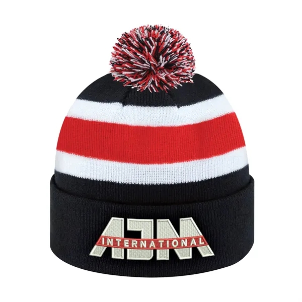 Junior Stripe Rib Knit - Acrylic Cuff Toque (Pom Pom) - Junior Stripe Rib Knit - Acrylic Cuff Toque (Pom Pom) - Image 1 of 8