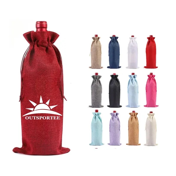Burlap Wine Gift Bags with Drawstring - Burlap Wine Gift Bags with Drawstring - Image 0 of 5
