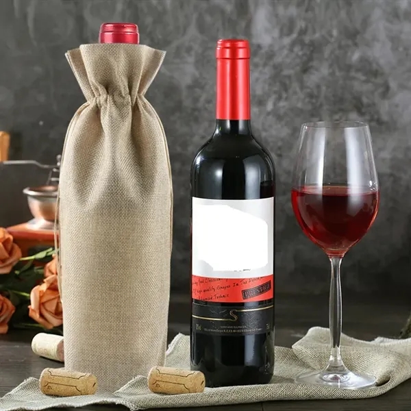 Burlap Wine Gift Bags with Drawstring - Burlap Wine Gift Bags with Drawstring - Image 3 of 5