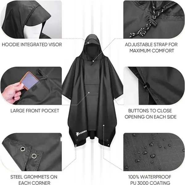 3 in 1 Hooded Rain Poncho for Adult with Pocket - 3 in 1 Hooded Rain Poncho for Adult with Pocket - Image 3 of 5