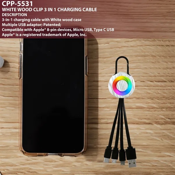 WHITE WOOD CLIP 3 IN 1 CHARGING CABLE - WHITE WOOD CLIP 3 IN 1 CHARGING CABLE - Image 4 of 5