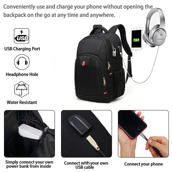 16 Inch Travel Laptop Anti-Theft Backpack with Password Lock - 16 Inch Travel Laptop Anti-Theft Backpack with Password Lock - Image 3 of 8