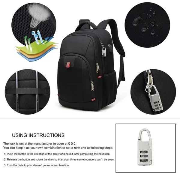 16 Inch Travel Laptop Anti-Theft Backpack with Password Lock - 16 Inch Travel Laptop Anti-Theft Backpack with Password Lock - Image 4 of 8