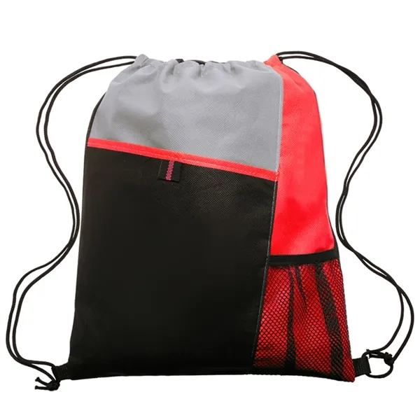 210D Polyester Mesh Pocket Drawstring Backpack - 210D Polyester Mesh Pocket Drawstring Backpack - Image 1 of 7