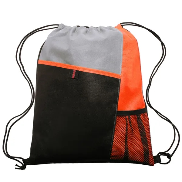 210D Polyester Mesh Pocket Drawstring Backpack - 210D Polyester Mesh Pocket Drawstring Backpack - Image 2 of 7