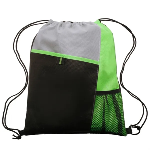 210D Polyester Mesh Pocket Drawstring Backpack - 210D Polyester Mesh Pocket Drawstring Backpack - Image 3 of 7