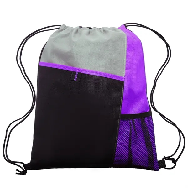 210D Polyester Mesh Pocket Drawstring Backpack - 210D Polyester Mesh Pocket Drawstring Backpack - Image 6 of 7