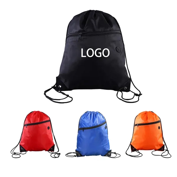 Drawstring Backpack With Front Zipper - Drawstring Backpack With Front Zipper - Image 0 of 2