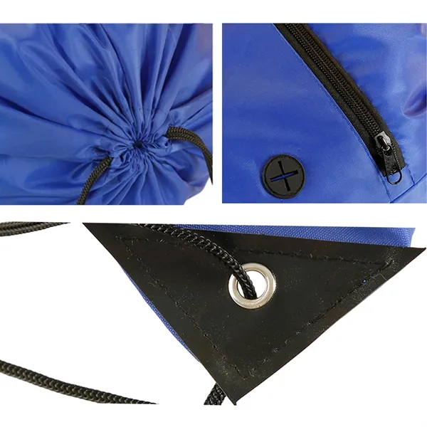 Drawstring Backpack With Front Zipper - Drawstring Backpack With Front Zipper - Image 1 of 2