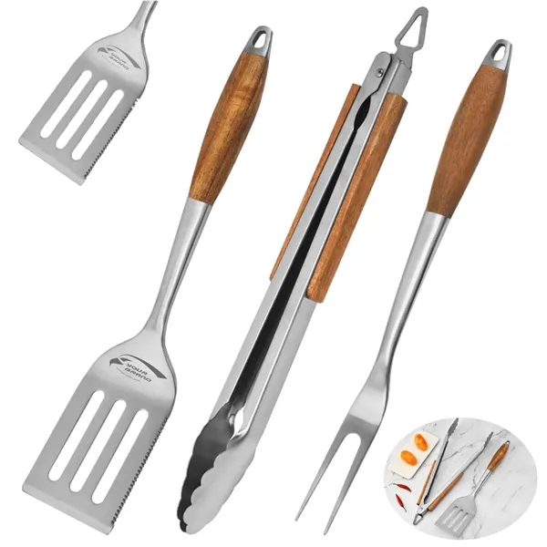 3-Piece BBQ Grilling Tool Set Stainless Steel Tongs Spatula - 3-Piece BBQ Grilling Tool Set Stainless Steel Tongs Spatula - Image 0 of 7