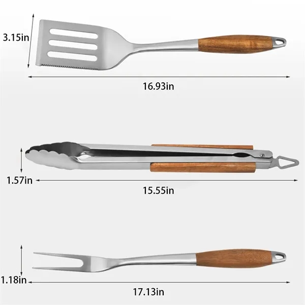 3-Piece BBQ Grilling Tool Set Stainless Steel Tongs Spatula - 3-Piece BBQ Grilling Tool Set Stainless Steel Tongs Spatula - Image 1 of 7