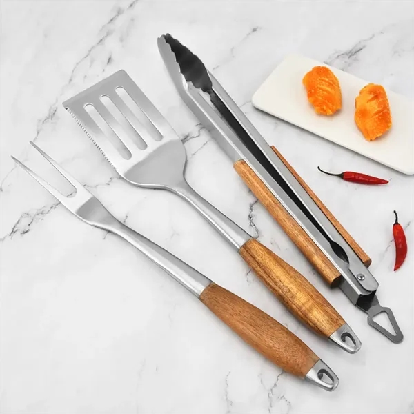 3-Piece BBQ Grilling Tool Set Stainless Steel Tongs Spatula - 3-Piece BBQ Grilling Tool Set Stainless Steel Tongs Spatula - Image 2 of 7