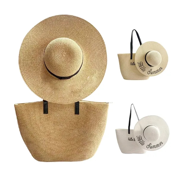 Handcrafted Beach Straw Hat And Tote Bag Set - Handcrafted Beach Straw Hat And Tote Bag Set - Image 1 of 1