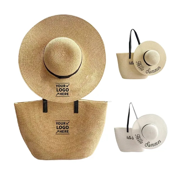 Handcrafted Beach Straw Hat And Tote Bag Set - Handcrafted Beach Straw Hat And Tote Bag Set - Image 0 of 1