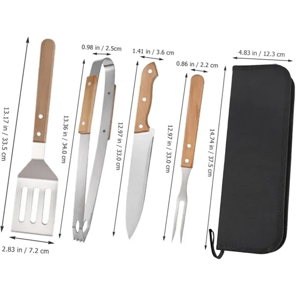 Stainless Steel BBQ Tools Wood handle Camp Carrying Bag Set - Stainless Steel BBQ Tools Wood handle Camp Carrying Bag Set - Image 1 of 7