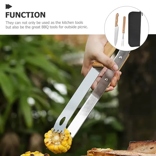 Stainless Steel BBQ Tools Wood handle Camp Carrying Bag Set - Stainless Steel BBQ Tools Wood handle Camp Carrying Bag Set - Image 2 of 7