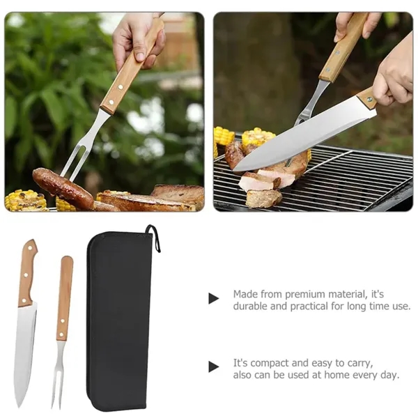 Stainless Steel BBQ Tools Wood handle Camp Carrying Bag Set - Stainless Steel BBQ Tools Wood handle Camp Carrying Bag Set - Image 3 of 7