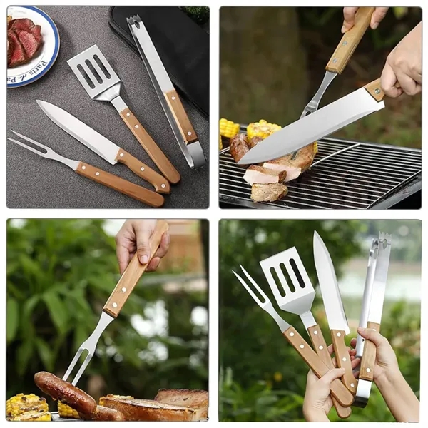 Stainless Steel BBQ Tools Wood handle Camp Carrying Bag Set - Stainless Steel BBQ Tools Wood handle Camp Carrying Bag Set - Image 6 of 7