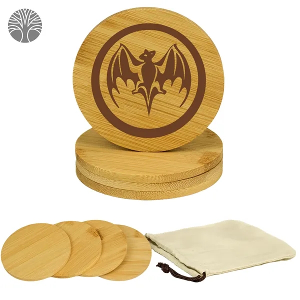 Mat Set Of 4 Bamboo Coasters W/ Canvas Pouch