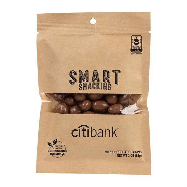 Fair Trade Milk Chocolate Raisins in Eco Kraft Pouch - Fair Trade Milk Chocolate Raisins in Eco Kraft Pouch - Image 0 of 1