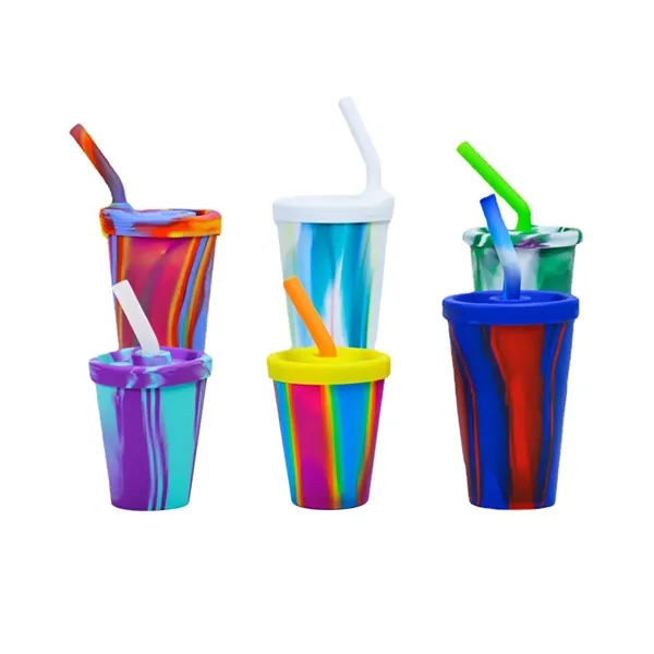 Tye Dye Silicone Cup With Lid & Straw 14.2 Oz - Tye Dye Silicone Cup With Lid & Straw 14.2 Oz - Image 1 of 5