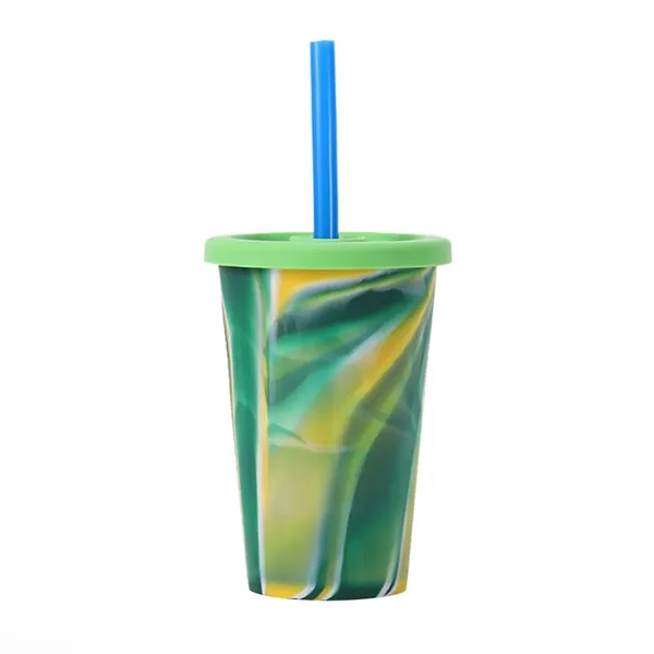 Tye Dye Silicone Cup With Lid & Straw 14.2 Oz - Tye Dye Silicone Cup With Lid & Straw 14.2 Oz - Image 2 of 5